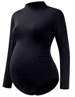 Bhome Umstandsshirt mit Stehkragen, langärmeliger Body für Schwangere, Fotoshootings, Schwarz, M von Bhome