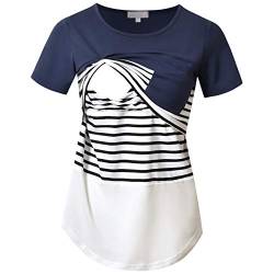 Bhome Still-T-Shirt, Farbblock, Umstands-T-Shirt, kurzärmelig, für Stillen, Schwangerschaft, Shirt mit Tasche - - Mittel von Bhome