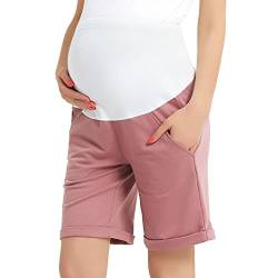 Bhome Umstands-Bermuda Shorts über dem Bauch Workout Lose Casual Schwangerschaft Hose mit Taschen - Pink - Groß von Bhome