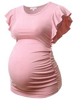 Bhome Umstands-Tops, Fliegende Shorts, Ärmel, T-Shirt, Seite gerüscht, Schwangere Bluse Casual Schwangerschaft Tunika - - Mittel von Bhome