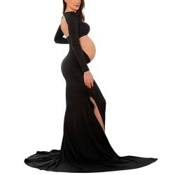 Bhome Umstandskleid für Fotoshootings, rückenfrei, seitlicher Schlitz, Maxi-Kleid für Fotoshooting, Schwarz, Groß von Bhome