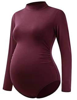 Bhome Umstandsshirt Mock Neck Langarm Bodysuit für Schwangere Fotoshooting, Burgunder, XL von Bhome