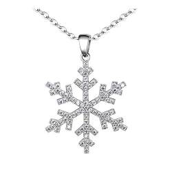 BiBeary Damen elegant 925 Sterling Silber Zirkonia CZ Schneeflocke Winter Weihnachten Chain Pendant Halskette Kette klar von BiBeary