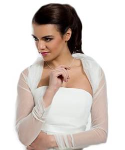 Bianco Evento Braut Bolero aus Tüll mit Glitzer und Steinen Hochzeit Damen Jacke Glitzertüll mit offnem Front (as3, Numeric, Numeric_36, Numeric_42, Regular, Short, Enganliegend) von Bianco Evento