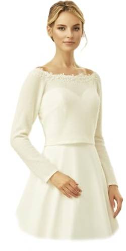 Bianco Evento Brautpulli Langarm Pullover Damen Bolero mit Kashmir-Effekt Hochzeit Ivory Brautjacke (DE/NL/SE/PL, Numerisch, 40, Regular, Regular, Ivory) von Bianco Evento