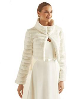 Brautjacke aus Kunstfell mit Stehkragen in Ivory, Damen Bolero für Winter Hochzeit (DE/NL/SE/PL, Numerisch, 40, Regular, Regular, Ivory) von Bianco Evento