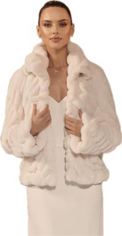 Langarm Brautjacke aus Kustpelz mit Kaninchenfell-Optik in Ivory, Damen Bolero für Winter Hochzeit, offener Front, (DE/NL/SE/PL, Numerisch, 44, Regular, Regular, Ivory) von Bianco Evento