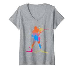 Damen Biathlon Bunt Wintersport Biathlet Cross Country Ski Fan T-Shirt mit V-Ausschnitt von Biathlon Ski Wintersport Bekleidung & Geschenke