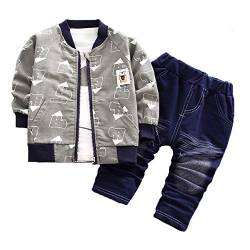 Baby Jungen Kleidung Kleinkind niedliche Outfits für Kinder, dreiteiliger Anzug, lange Ärmel, Jacke, T-Shirt, Jeanshose Gr. 2-3 Jahre, grün von BibiCola
