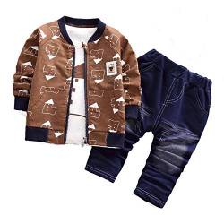 BibiCola Baby Junge Kleidung Kleinkind Nette Outfits für Kind Dreiteiliger Anzug Langarm Jacke+T-Shirt+Jeans, braun, 1-2 Jahre von BibiCola