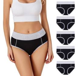 BibiMeow Unterhosen Damen Baumwolle Unterwäsche Frauen Pantys 5er Pack Taillenslip Hohe Taille Slips Mehrpack von BibiMeow