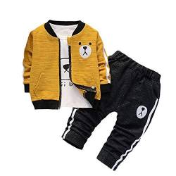 Baby Jungen 3pcs Kleidung Anzug Langarm T-Shirt + Jacke + Hose Neugeborene Casual Sport Kleidung, gelb, 80 von Bibicola