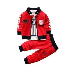 Baby Jungen Bekleidungssets Jacke + T-Shirt + Hose Dreiteilige Neugeborene Sportbekleidung, rot, 92 von Bibicola