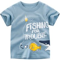 BiboBibo T-Shirt Fisch-B11 (Kinder T-Shirt Baumwolle) Oberteil für Jungen Dino Tier Muster Tops Kinder Kleidung von BiboBibo