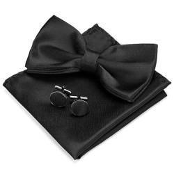 Bibykivn Fliege Herren,Einfarbig Fliege,Vorgebundene Fliege,Satin Klassische Fliege,Formeller Tuxedo Fliege,Einstecktuch mit Manschettenknöpfe Sets,Verstellbare Länge,für Hochzeit,Party von Bibykivn