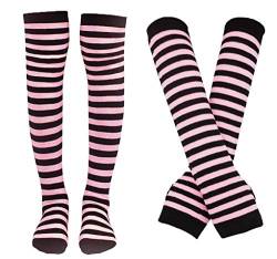 Bienvenu Damen-Socken, gestreift, kniehohe Socken, Armwärmer, fingerlose Handschuhe, Pink, Einheitsgröße von Bienvenu