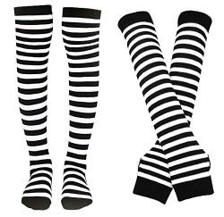 Bienvenu Damen-Socken, gestreift, kniehohe Socken, Armwärmer, fingerlose Handschuhe, Weiss/opulenter Garten, Einheitsgröße von Bienvenu