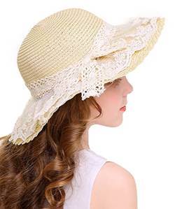 Bienvenu Mädchen wenig sommer strohhut wide brim floppy strand sonnenblende hut einheitsgröße beige von Bienvenu