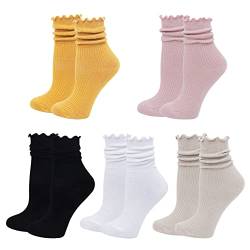 Bienvenu Rüschen Slouch Socken für Damen, niedliche Baumwolle Crew Socken, Rüschen Neuheit Stricksocken 5 Paar, Mehrfarbig, Einheitsgr��e von Bienvenu