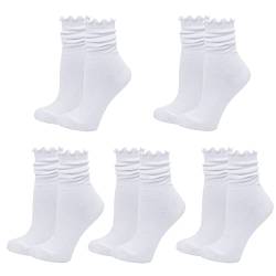 Bienvenu Rüschen Slouch Socken für Damen, niedliche Baumwolle Crew Socken, Rüschen Neuheit Stricksocken 5 Paar, Weiß, Einheitsgröße von Bienvenu