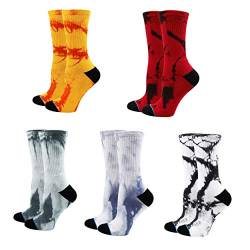 Damen-Socken, bunt, Batik-Optik, Baumwolle, weich, Crew-Socken, 5 Stück - - Einheitsgröße von Bienvenu