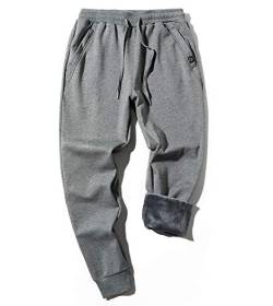 Bienwwow Herren Hose Thermo Fleece Jogger Pants Sherpa Gefüttert Sweatpants Winter Warm Dicke Trainingshose Gr. 36-41, grau von Bienwwow