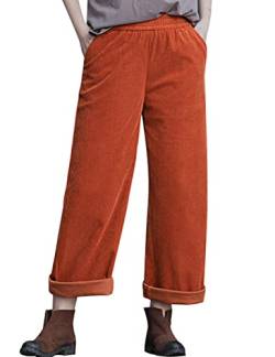Bifscebn Damen Hose mit elastischer Taille Vintage Cordhose mit weitem Bein Orange M von Bifscebn
