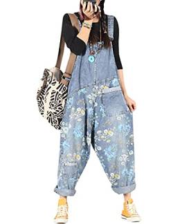 Bifscebn Damen Latzhose Bedruckte lose lässige Overalls Denim Jumpsuits mit Taschen Style 3 Light Blue von Bifscebn