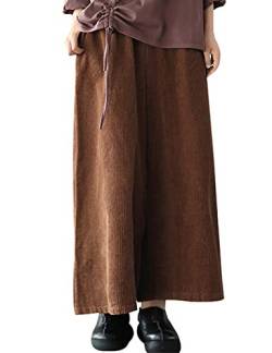 Bigassets Damen Elastische Taille Baumwolle Cordhose Weite Bein Hose Style 1 Caramel von Bifscebn