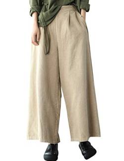 Bigassets Damen Elastische Taille Baumwolle Cordhose Weite Bein Hose Style 1 Khaki von Bifscebn