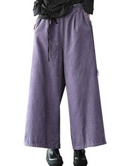 Bigassets Damen Elastische Taille Baumwolle Cordhose Weite Bein Hose Style 1 Purple von Bifscebn