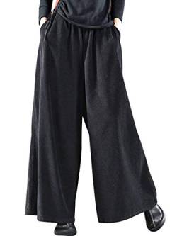 Bigassets Damen Elastische Taille Baumwolle Cordhose Weite Bein Hose Style 2 Black von Bifscebn
