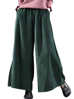 Bigassets Damen Elastische Taille Baumwolle Cordhose Weite Bein Hose Style 2 Green von Bifscebn