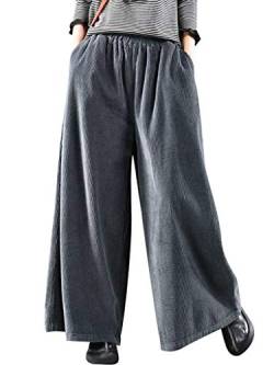 Bigassets Damen Elastische Taille Baumwolle Cordhose Weite Bein Hose Style 2 Grey von Bifscebn