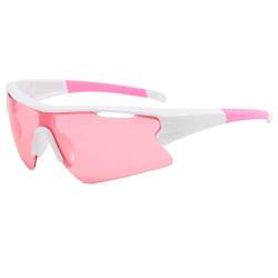 BigCheer Sonnenbrille,Sonnenbrille herren,Sonnenbrille damen, Schutzbrille, Schnelle brille rave, Polarisiert Fahrradbrille für Herren Damen,Schnelle brille, UV400 Schutz (Weiße Rahmen, Rosa Film) von BigCheer