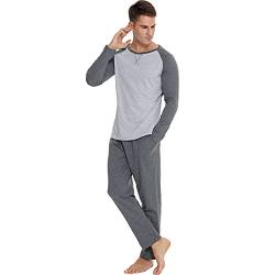 BigKing Langarm Pyjama mit Farbkontrast, Herren Pyjama mit Geteiltem Kontrast, Homewear für Familien Freizeitreisen (as3, Alpha, l, Regular, Regular, Dunkelgrau) von BigKing