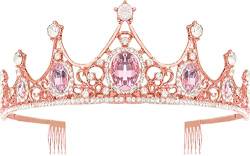 Diademe für Mädchen Kristall Tiara Perle Prinzessin Kostüm Krone Stirnband Blumenwettbewerb Braut Hochzeit Haarschmuck Cosplay, Geburtstag, Feier, Feiertag, Party Geschenk (Mädchen rosa Tiara 4#) von BigTree