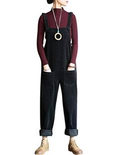 Bigassets Damen Baumwolle Cord Jumpsuits Spielanzug Hose Latzhose mit Taschen Black von Bigassets