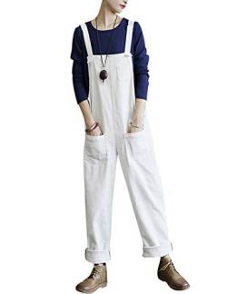 Bigassets Damen Baumwolle Cord Jumpsuits Spielanzug Hose Latzhose mit Taschen White von Bigassets