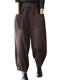 Bigassets Damen Baumwolle Cordhose Vintage Hose mit weitem Bein Coffee von Bigassets
