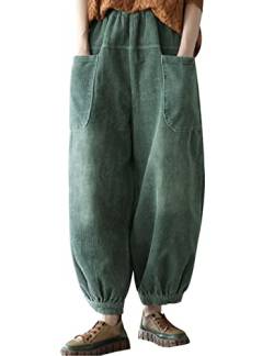 Bigassets Damen Baumwolle Cordhose Vintage Hose mit weitem Bein Green von Bigassets