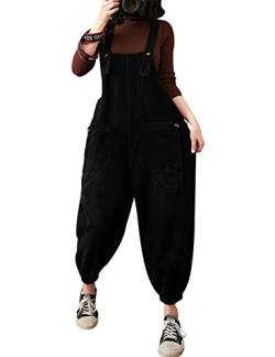 Bigassets Damen Cord Latzhose Beiläufig Baggy Jumpsuits mit Taschen Black S von Bigassets