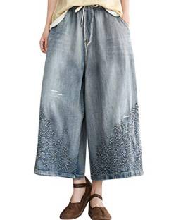 Bigassets Damen Elastische Taille Jeans Hose mit weitem Bein Style 3 Light Blue von Bigassets