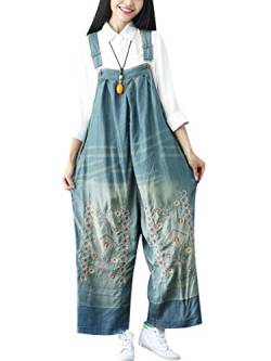 Bigassets Damen Gedruckt Denim Latzhose Weite Leg Overalls Style 2 von Bigassets