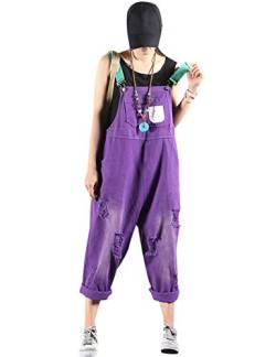 Bigassets Damen Gedruckt Jeans Latzhose Ärmelloser Spielanzug Denim Jumpsuits Overalls Style 5 Purple von Bigassets