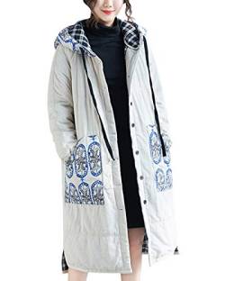 Bigassets Damen Gedruckt Mantel mit Kapuze Dick Warm Winter Jacken Einreiher Mäntel Style 3 White von Bigassets