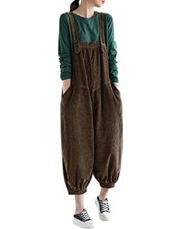 Bigassets Damen Herbst Winter Verstellbarer Riemen Overalls Baumwoll Cord Latzhose Coffee M von Bigassets