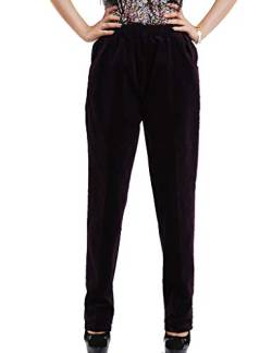 Bigassets Damen Hoch tailliert Baumwolle Cordhose Hose mit geradem Bein Purple L von Bigassets