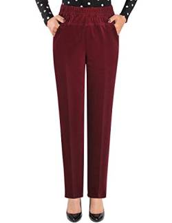 Bigassets Damen Hohe Taille Dünn Cordhose Gummizug Strecken Baumwollhose Burgundy M von Bigassets