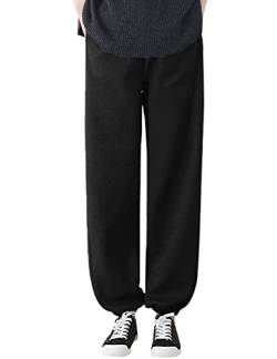 Bigassets Damen Jogginghose aus Fleece Elastische Taille Baggy Hosen mit Taschen Black von Bigassets